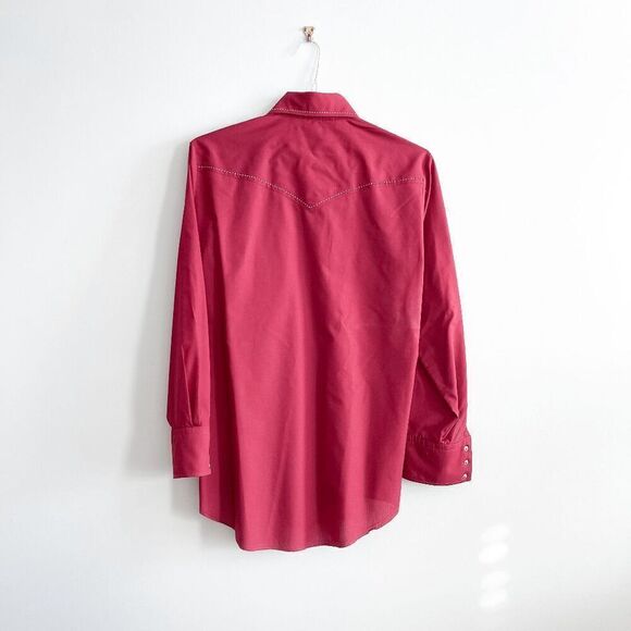 Vintage Karman Mens Pearl Snap Button Western Shirt Burgundy Red Size 15.5-33 - Picture 2 of 10